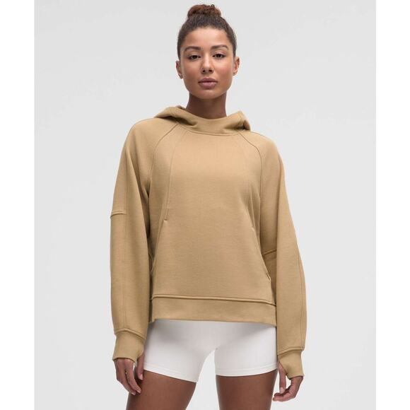 Lululemon Women's Scuba Tan Beige Thumbholes Soft Pocket Pullover Hoodie Size 0 - Picture 1 of 8
